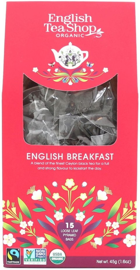 HERBATA ENGLISH BREAKFAST BIO PIRAMIDKI FAIR TRADE (15 x 3 g) 45 g - ENGLISH TEA SHOP
